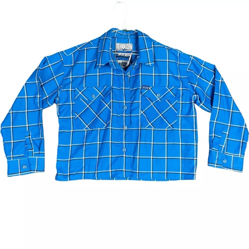 Dixxon Flannel Brentwood Women Blue Shirt Long Sleeve Crop plaid size L flannel